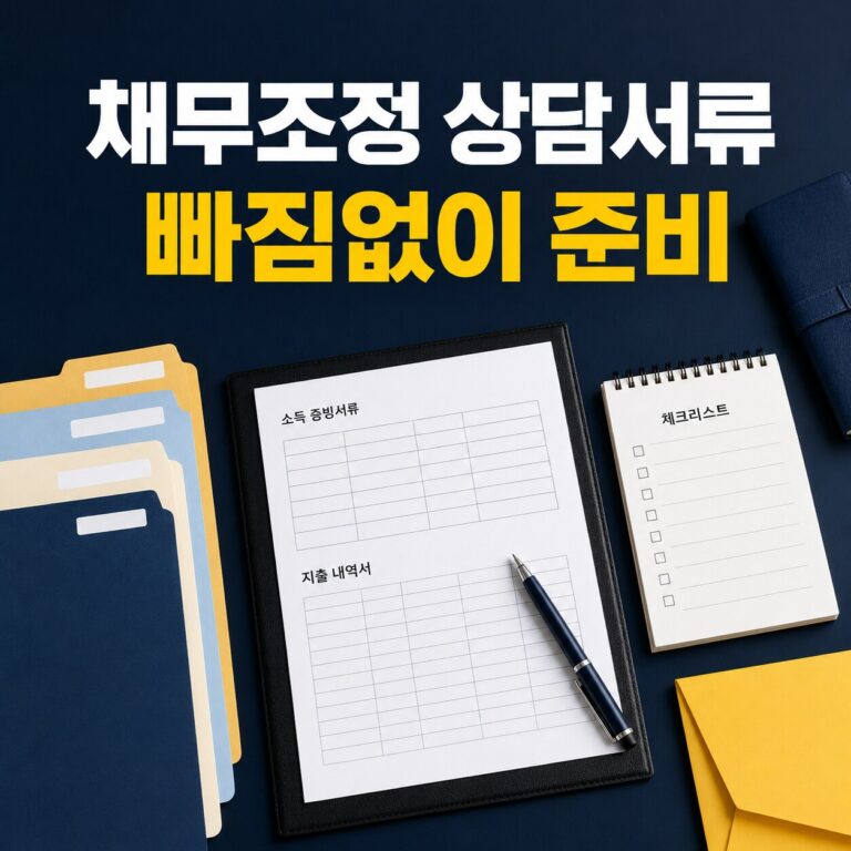 채무조정 상담 준비서류와 채무현황표를 정리하는 모습